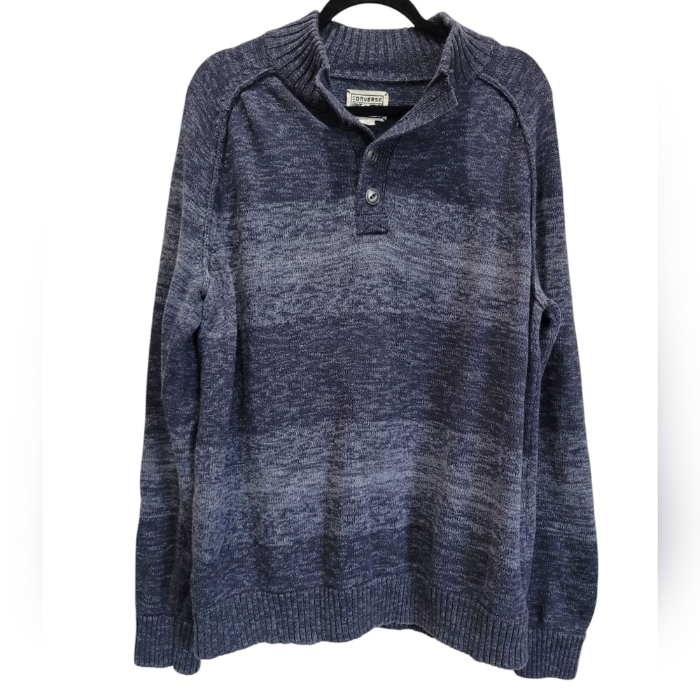 XL CONVERSE Blue Gray Crewneck Sweater with Heathered Texture